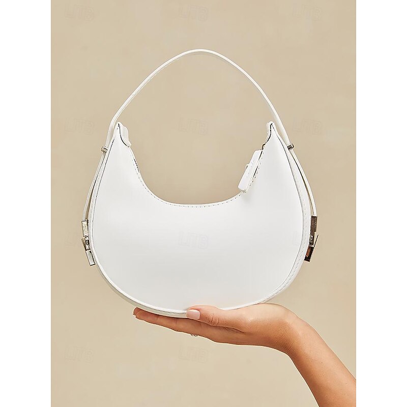 Elegant Ivory Crescent Hobo Bag with Sleek Silver Hardware - Stylish Daily Carry for Women4