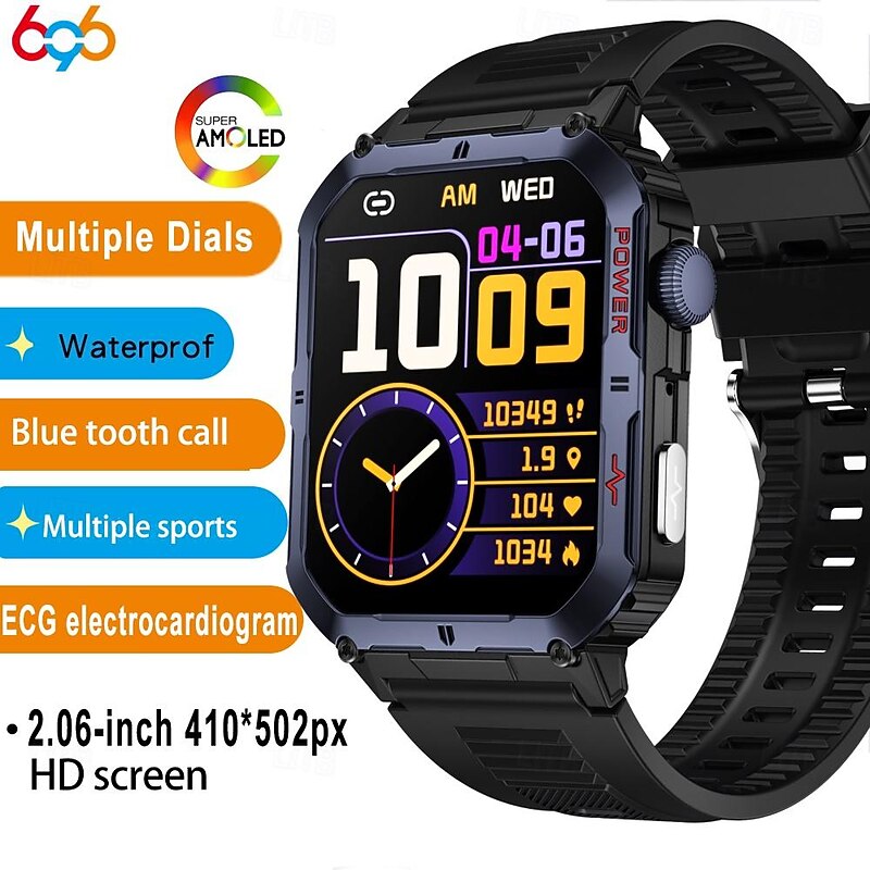696 LW10 Smart Watch 2.6 inch Smart Band Fitness Bracelet Bluetooth ECG+PPG Pedometer Call Reminder Compatible with Android iOS Men Hands-Free Calls Message Reminder IP 67 42mm Watch Case