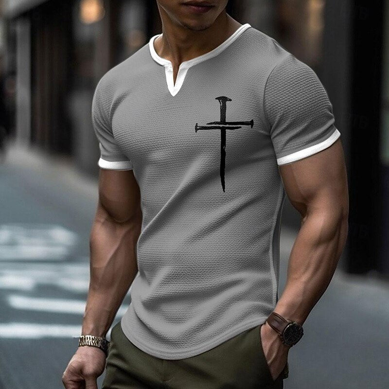 Men's Cross Waffle Shirt Short Sleeve T shirt 3D Print V Neck Shirt Daily Designer Street Daily Black Royal Blue Gray Summer Spring Clothing Apparel S M L XL XXL XXXL