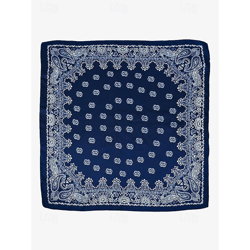 Men's Classic Navy Imitation Silk Bandana - Square Paisley Print Fashion Scarf4