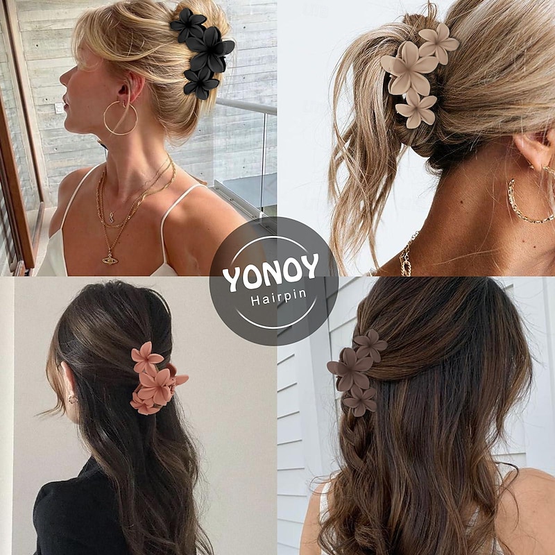1PC Flower Hair Clips for Women,Non-Slip Matte Flower Hair Clips for Women,Hawaiian Hair Flower Clip Large Plumeria Hair Clip Strong Hold Hair Claws Cute Clip Beach Hair Accessories3
