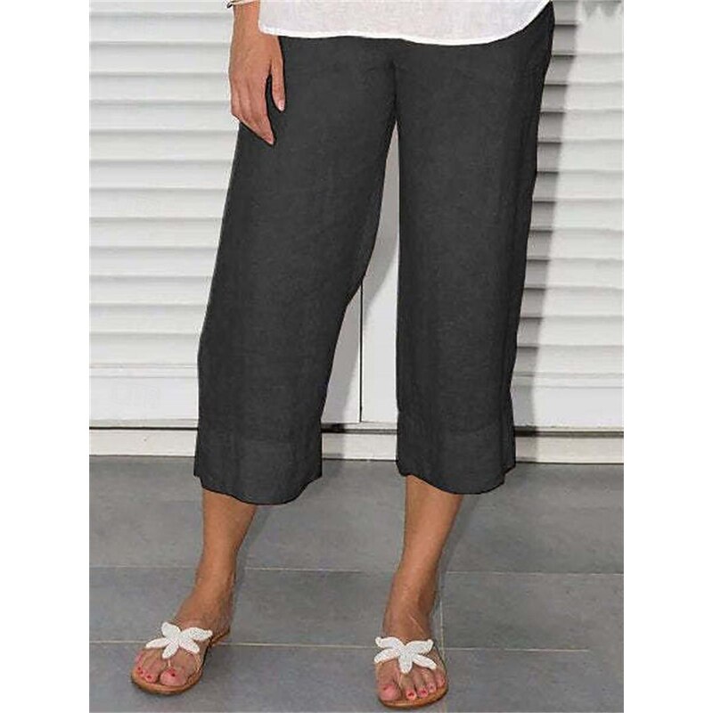 Women's Cotton Linen Shorts Capri shorts Casual Daily Calf-Length Plain Side Pockets Breathability Comfortable Inelastic Weekend Black Blue Orange Khaki Summer Regular Fit2