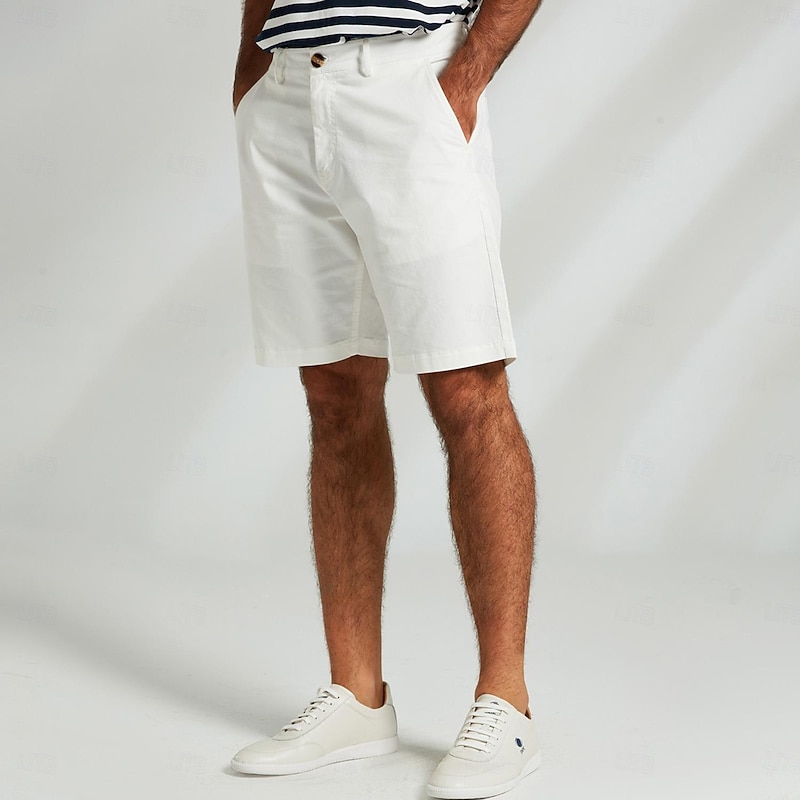 Men's Dress Shorts Zipper Pocket Solid Color Breathable Knee Length Formal Wedding Party Chic & Modern Formal White Navy Blue Micro-elastic3