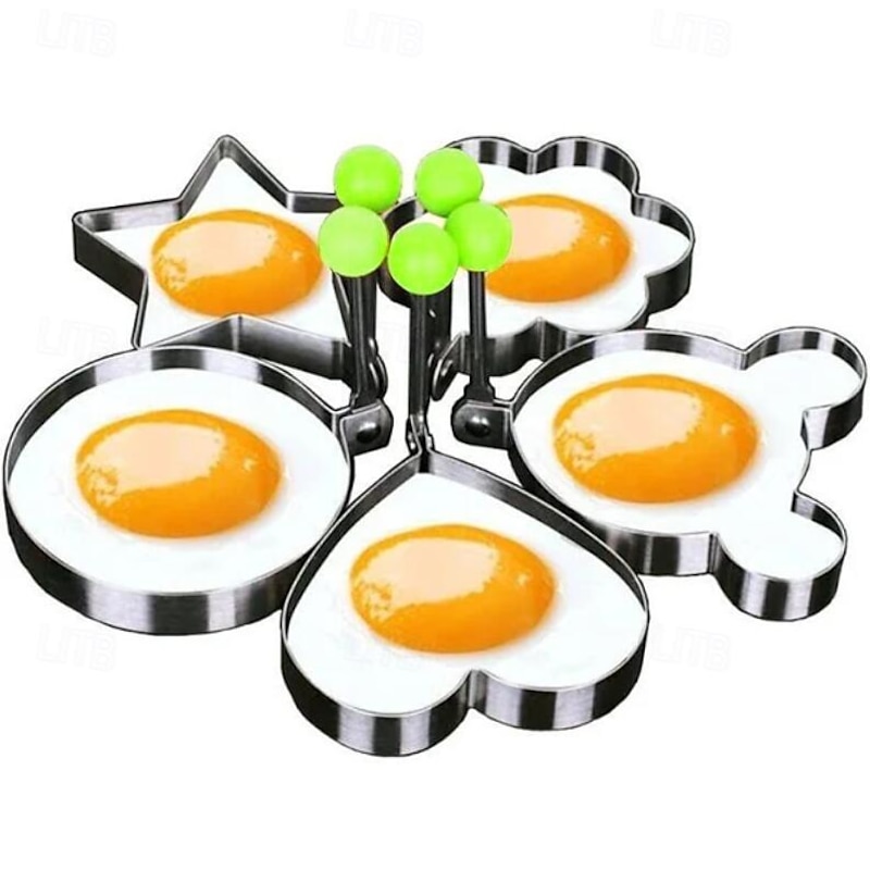 5 Pieces Set Fried Egg Mold Pancake Rings Shaped Omelette Mold Mould Frying Egg Cooking Tools Kitchen Supplies Accessories Gadget