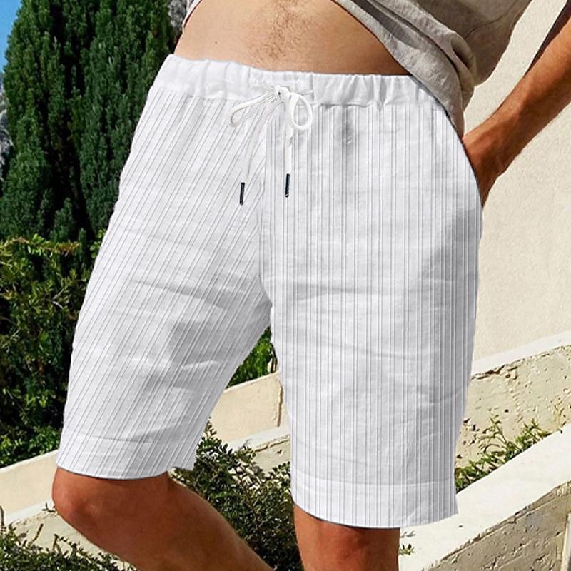 Men's Shorts Summer Shorts Beach Shorts Casual Shorts Pocket Drawstring Elastic Waist Stripe Comfort Short Sports Outdoor Daily Going out Fashion Casual Black White Micro-elastic2