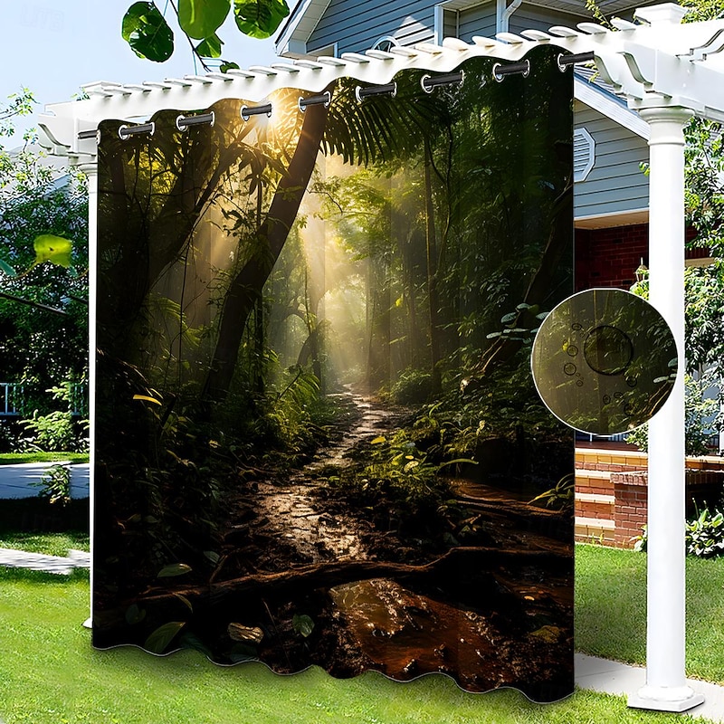 Waterproof Outdoor Curtain Privacy, Sliding Patio Curtain Drapes, Pergola Curtains Grommet Grommy Forest Landscape For Gazebo, Balcony, Porch, Party, 1 Panel2