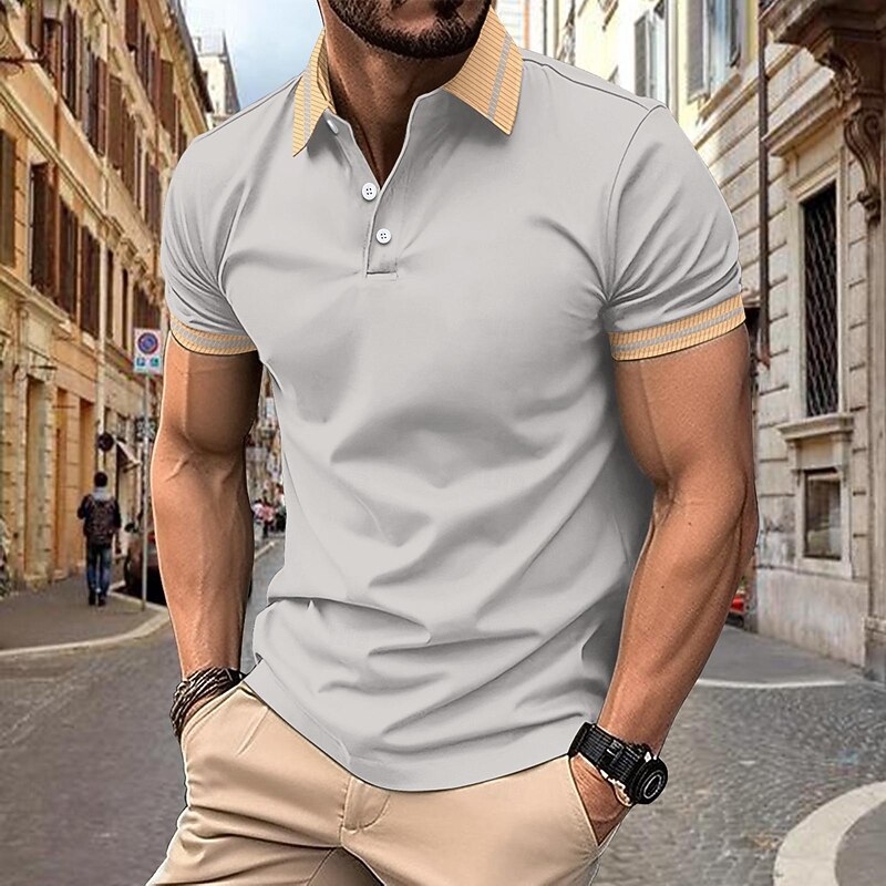 Men's Golf Shirt Golf Polos Shirts Work Casual Lapel Short Sleeve Basic Modern Color Block Patchwork Buttons Spring & Summer Regular Fit Black White Wine Army Green Navy Blue Blue Golf Shirt4