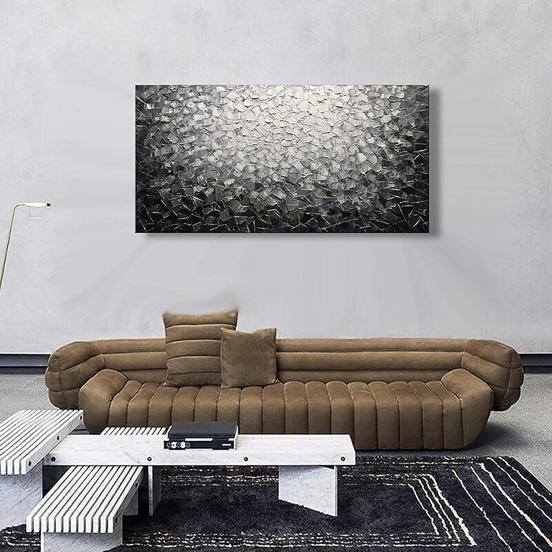 Handmade Oil Painting Canvas Wall Art Decoration Modern Abstract Texture Black White for Living Room Home Decor Rolled Frameless Unstretched Painting2