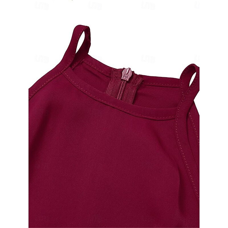 Women's Normal Jumpsuit Elegant Solid Color Sleeveless Crew Neck Pocket High Waist Office Business Regular Fit Wine Summer4