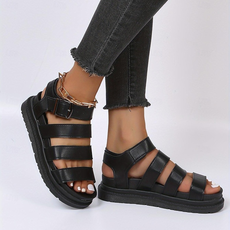 Women's Black Gladiator Sandals – Chunky Platform Summer Shoes with Adjustable Straps, Stylish & Comfortable for Casual Outings & Beach Wear3