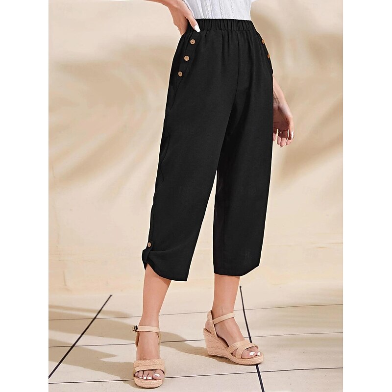 Women's Capri shorts Casual Daily Calf-Length Plain Side Pockets Breathability Comfortable Inelastic Weekend Black Summer Regular Fit3