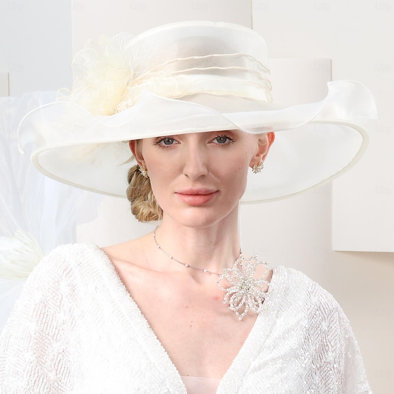 Hats Organza Bucket Hat Sun Hat Wedding Tea Party Elegant Wedding With Lace Side Headpiece Headwear