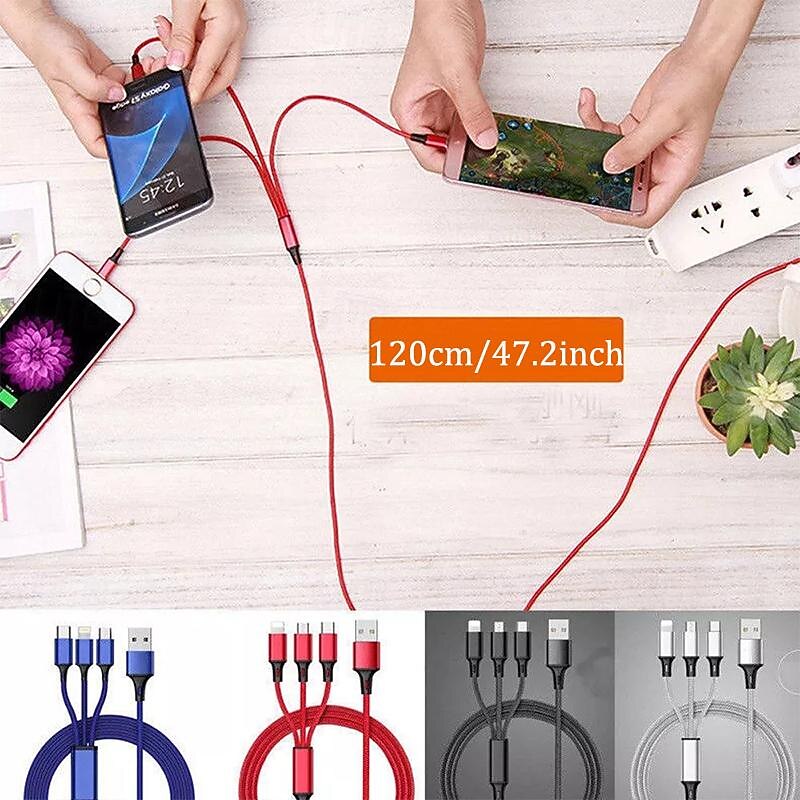 Multi Charging Cable USB A to Type C / Micro / IP 2.1 A Charging Cable Nylon Braided Durable 3 in 1 For Xiaomi Huawei iPhone Phone Accessory2