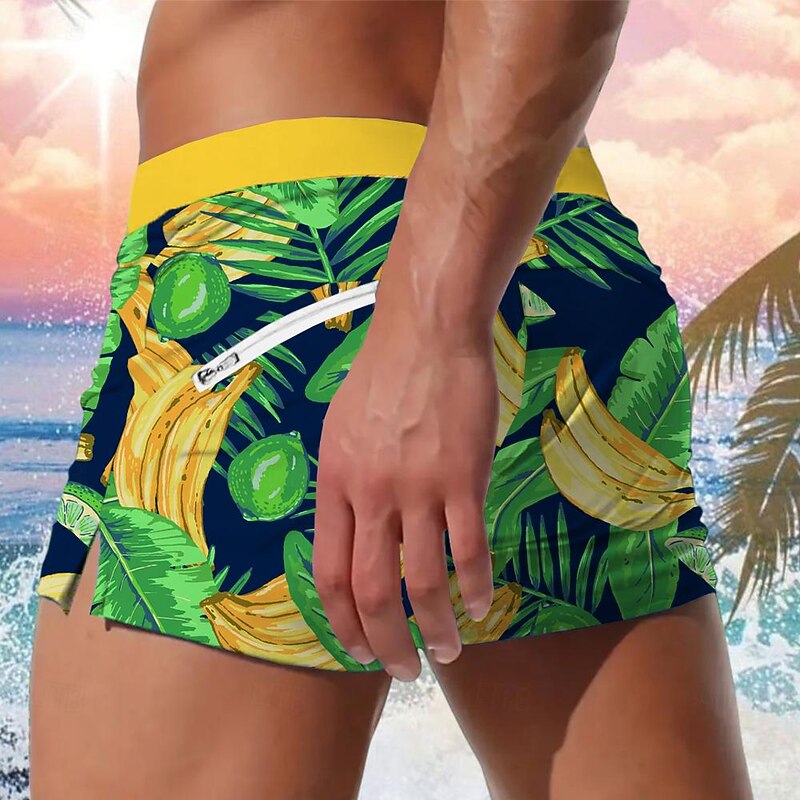Men's Leaf Fruit Plants Swim Trunks Swim Shorts Board Shorts Mid Waist Fashion Designer Surfing Holiday Beach Drawstring Pocket Elastic Waist Designer Clothing Apparel2