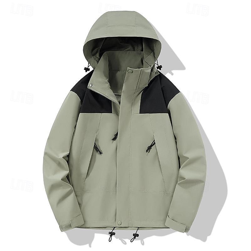 Men's Ski Jacket Outdoor Color Block Waterproof Windproof Hoodie Snow Coat Ski Coat Traveling Black Orange Khaki Light Green3