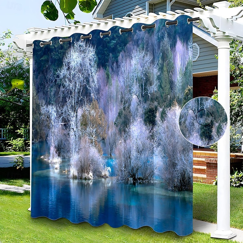 Waterproof Outdoor Curtain Privacy, Sliding Patio Curtain Drapes, Pergola Curtains Grommet Grommy Forest Landscape For Gazebo, Balcony, Porch, Party, 1 Panel4