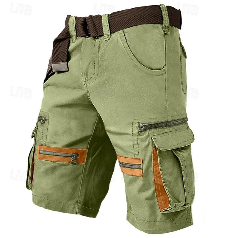 Men's Cargo Shorts Shorts Casual Shorts Multi Pocket Straight Leg Fake Zipper Pocket Plain Comfort Knee Length Casual Daily Holiday Fashion Streetwear Black Green Micro-elastic