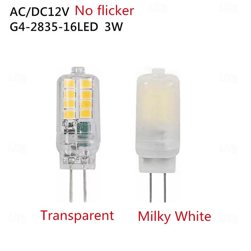 6/10pcs G4 LED Corn Lamp, G4 LED Bi-pin Bulb AC/DC12V 3W 16LEDs 2835 SMD No Flicker Bulb Bead Replacement 30W Halogen Lamp Home Chandelier Lighting2