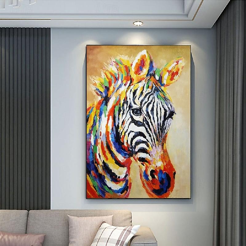 Abstract Colorful Zebra Oil Painting on Canvas Large handmade Zebra oil painting Wall Art Modern Hand-painted Animal painting Home Decor for Living room art Home GIfts