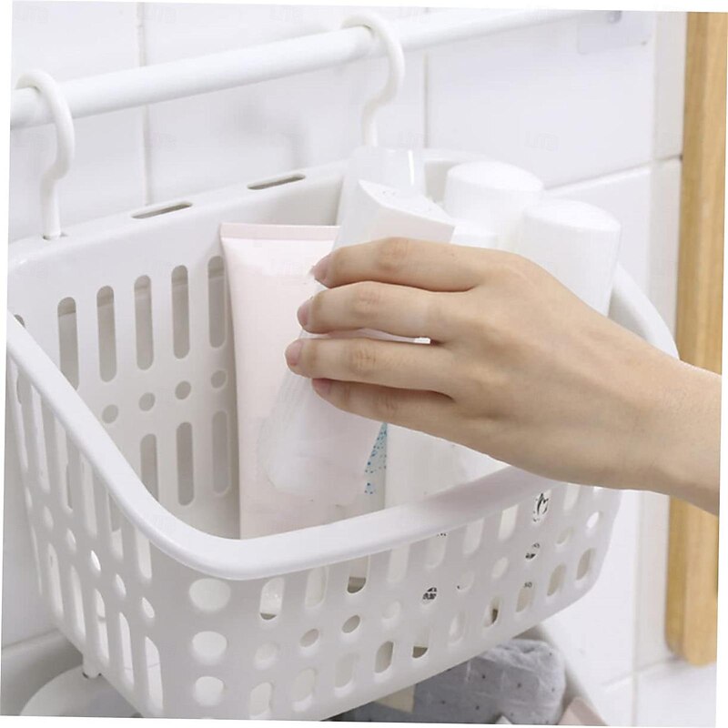2pcs Rotatable Hook Plastic Hanging Basket - Portable Shower Caddy for Bathroom, Kitchen, and Dormitory Storage, Space-Saving Organizer3