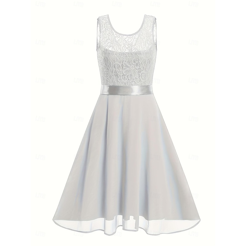 Women's Midi Dress Lace Dress Cocktail Dress Wedding Guest Dress Chiffon Dress Elegant Formal Wedding Party Regular Fit Crew Neck Black White Dark Red Pink Summer3