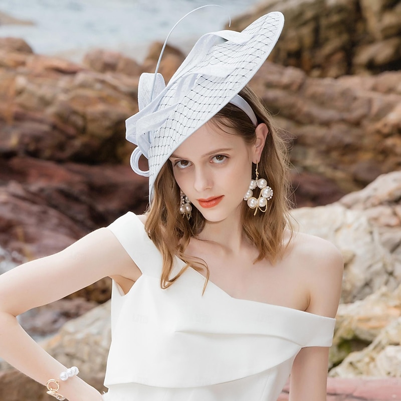 Headbands Fascinators Hats Flax Bowler / Cloche Hat Sun Hat Saucer Hat Wedding Tea Party Elegant Wedding With Feather Bowknot Headpiece Headwear3