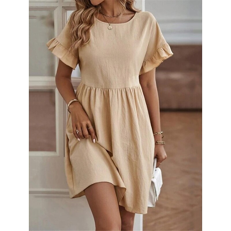 Women's ArmyGreen Red Navy Blue Summer Spring Mini Dress Linen-Inspired Dresses Casual Dress Cotton Linen Dress Basic Modern Casual Daily Weekend Loose Fit Plain Crew Neck2