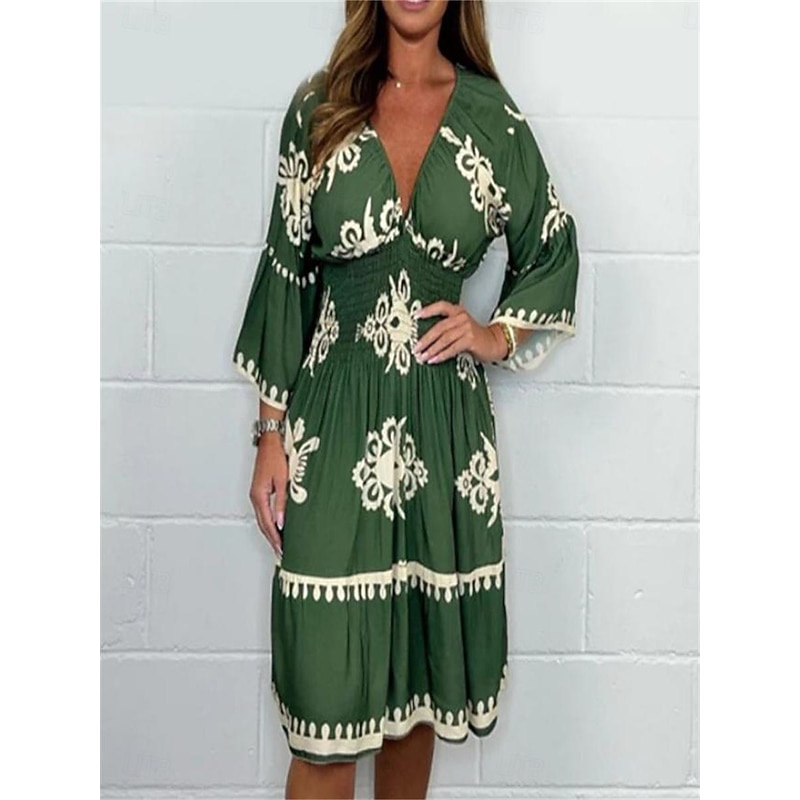 Women's Mini Dress Petite Dress Summer Dress Boho Dress Vintage Ethnic Dolman Sleeve Daily Date Regular Fit Graphic Half Sleeve V Neck Black Blue Green Apricot Summer Fall