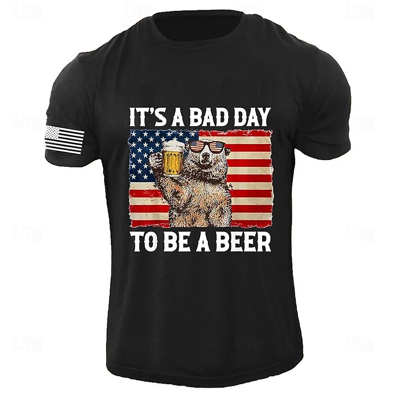 Men's Bear Letter Printed Funny Beer T Shirt Tee Top Cotton Short Sleeve Graphic Shirt Black Dark Grey Army Green Comfortable Tee Street Sports Outdoor Fashion Designer Clothing4