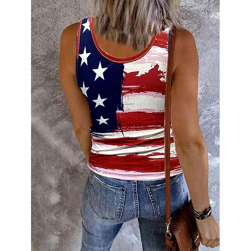 Women's Patriotic  Camisole Tank Top Flag Sleeveless Sleeveless V Neck Daily Red Summer2