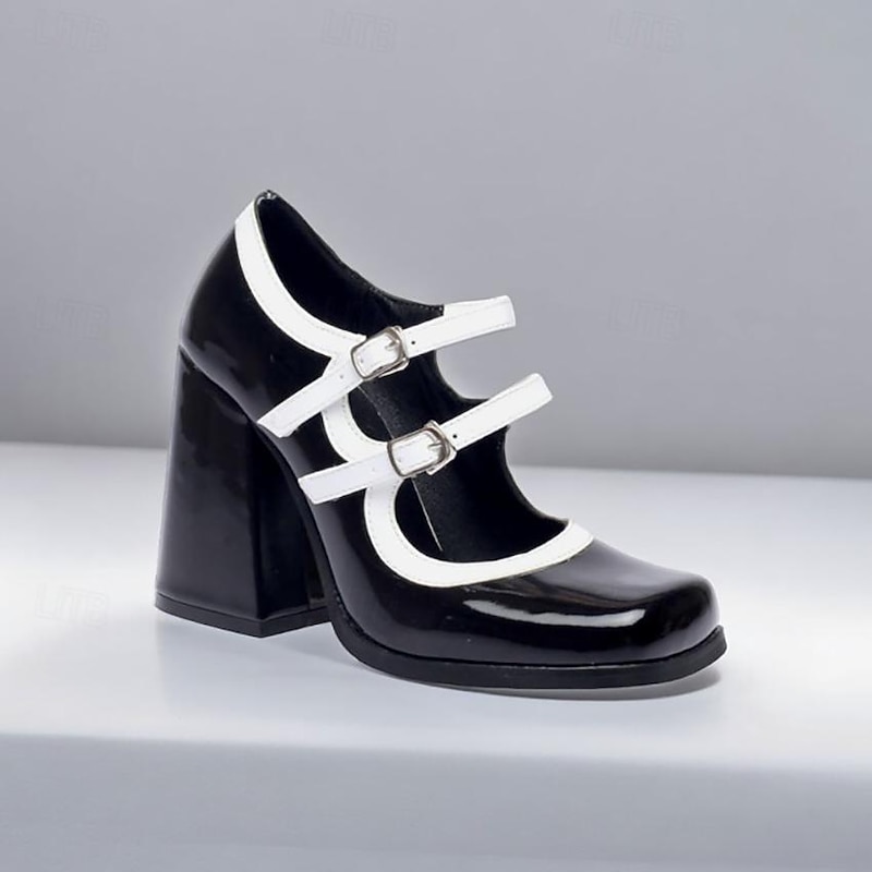 Retro Chic Pink Patent Platform Heels with Double Straps for Women - Trendy and Stylish2