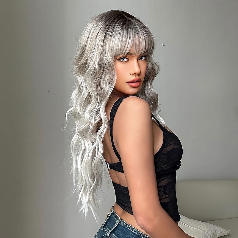 Synthetic Wig Uniforms Career Costumes Princess Curly Wavy Middle Part Layered Haircut Machine Made Wig 26 inch Light golden Synthetic Hair Women's Cosplay Party Fashion Blonde Natural Black3