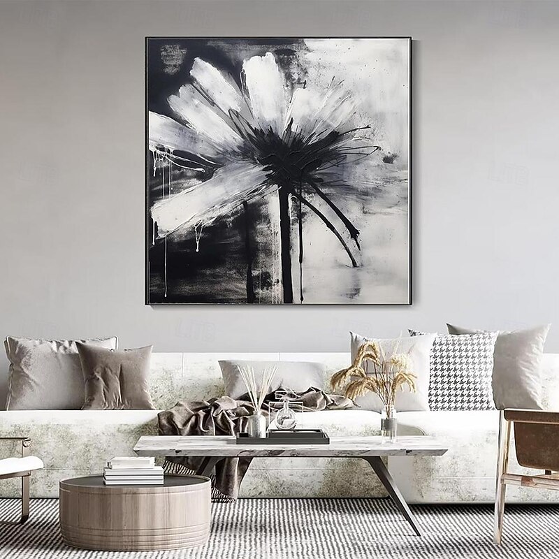 Handmade Oil Painting Canvas Wall Art Decoration Modern Abstract Black and White Flower for Home Dance Studio Decor Rolled Frameless Unstretched Painting2