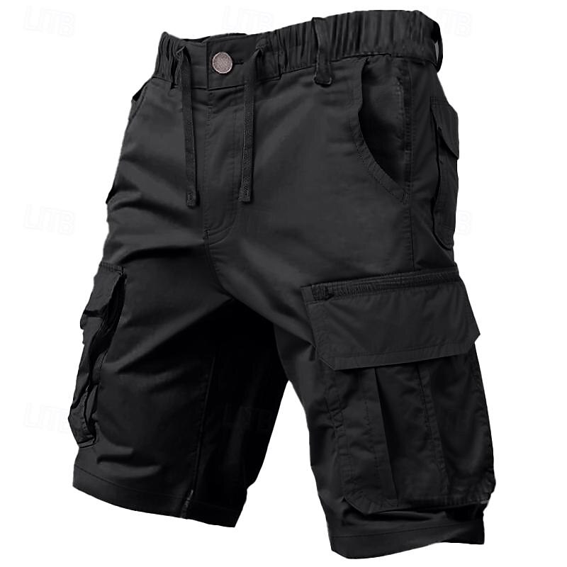 Men's Cargo Shorts Shorts Drawstring Elastic Waist Multi Pocket Plain Comfort Knee Length Outdoor Daily Going out Fashion Streetwear Black Green Micro-elastic2