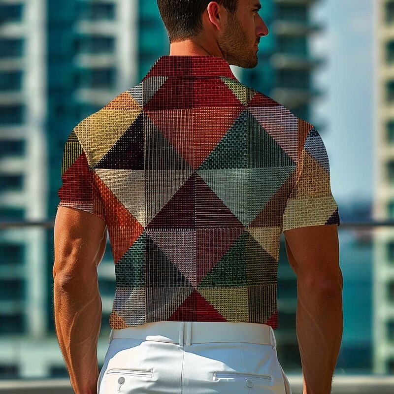 Men's Plaid Golf Shirt Short Sleeve Polo Shirts Collared Shirts Casual Vacation Wear Formal Wear Festival Wear Buttons 3D Print Summer Spring Yellow2