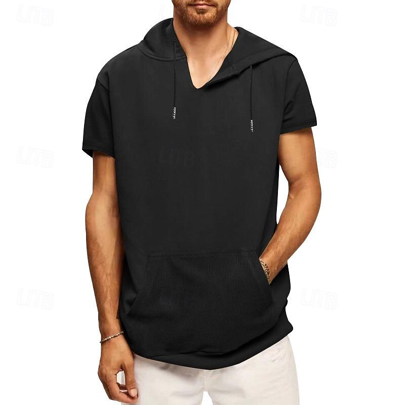 Men's Tank Top Vest Top Undershirt Sleeveless Shirt Short Sleeve Hooded Spring & Summer Plain Fashion Designer Basic Vacation Street Going out Black White Khaki Top Tee for Men3