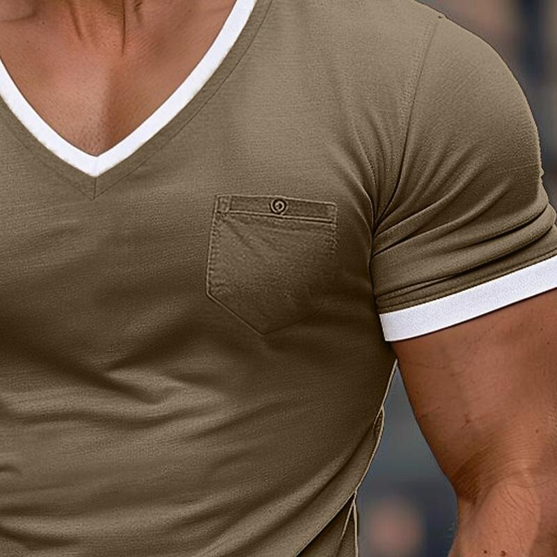 Men's V Neck Tee Short Sleeve Shirt Tee Top Patchwork V Neck Outdoor Street Short Sleeve Patchwork Pocket Clothing Apparel Vintage Daily Sports & Outdoors2