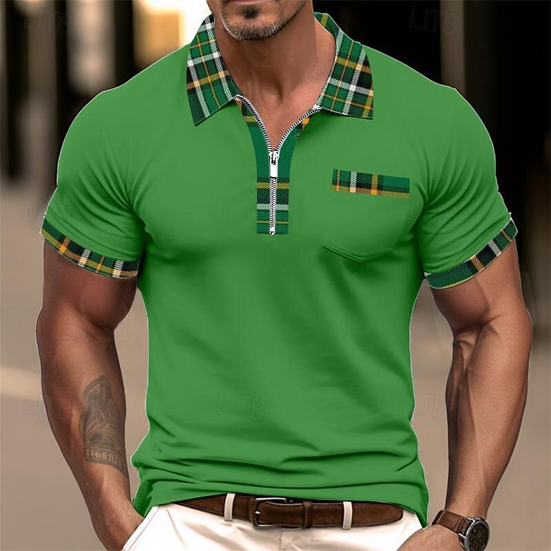 Men's Zip Polo Golf Shirt Casual Lapel Quarter Zip Short Sleeve Fashion Basic Plain Quarter Zip Summer Regular Fit Dark red Zip Polo3