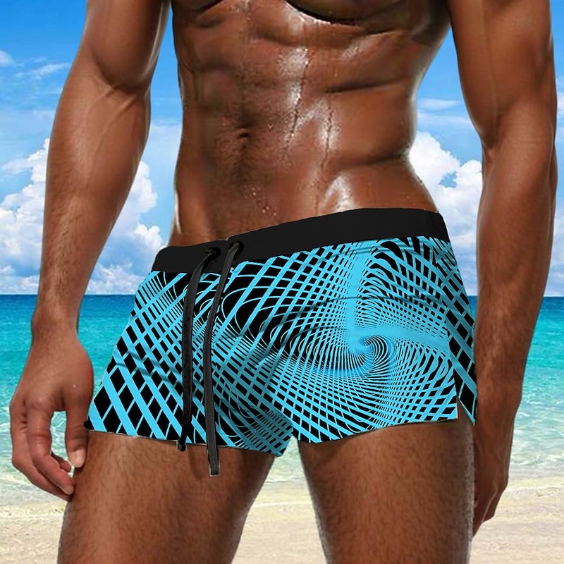 Men's Geometric Pattern Swim Trunks Swim Shorts Board Shorts Mid Waist Fashion Designer Surfing Holiday Beach Drawstring Pocket Elastic Waist Designer Clothing Apparel