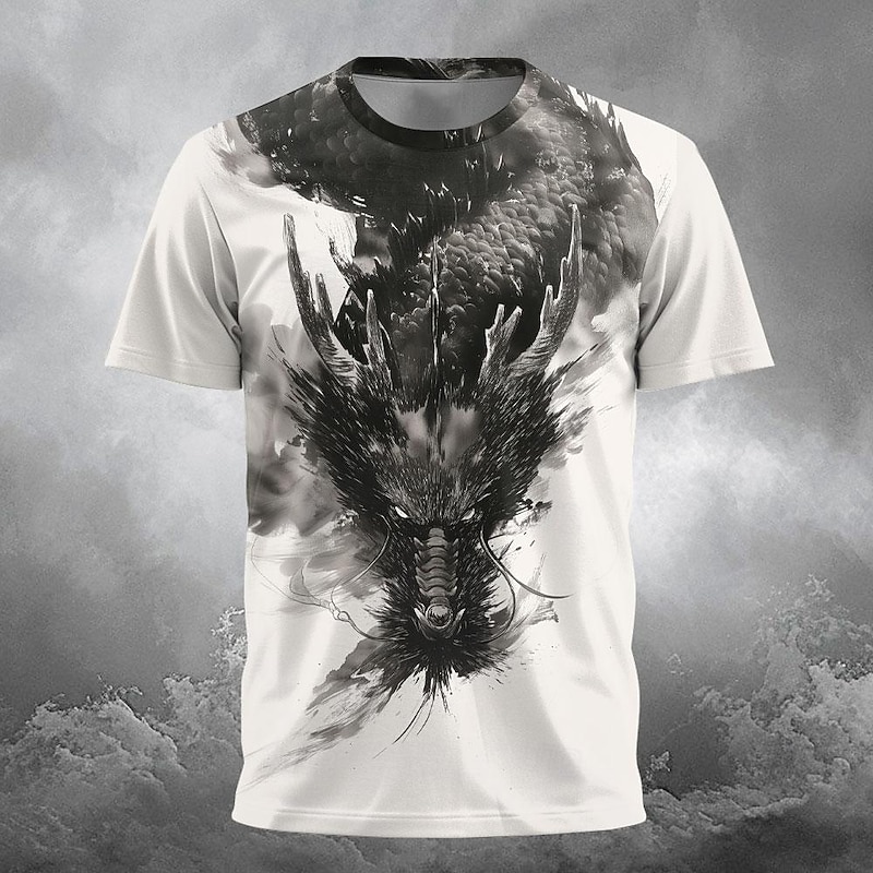 Men's Dragon T Shirt Short Sleeve T shirt 3D Print Crew Neck Shirt Designer Gothic Party Street Casual White Summer Spring Clothing Apparel S M L XL XXL XXXL - Main Image