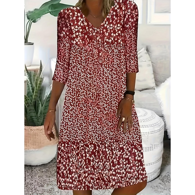 Women's Jumper Dress Graphic Print V Neck Midi Dress Elegant Bohemia Home Daily 3/4 Length Sleeve Summer2