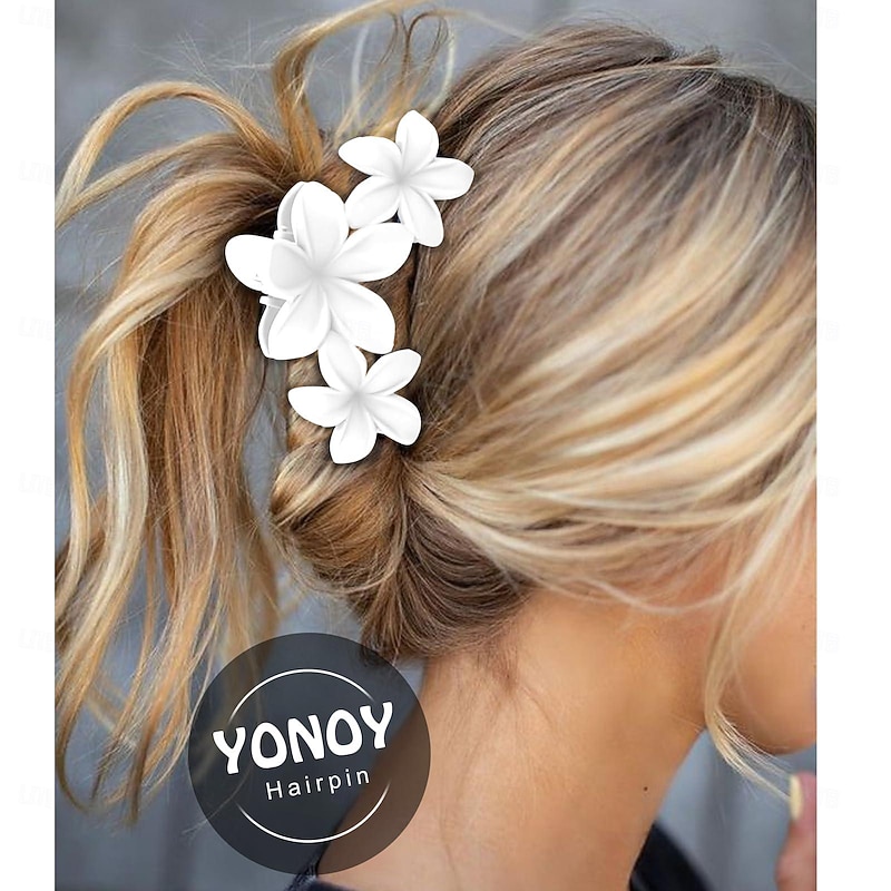 1PC Flower Hair Clips for Women,Non-Slip Matte Flower Hair Clips for Women,Hawaiian Hair Flower Clip Large Plumeria Hair Clip Strong Hold Hair Claws Cute Clip Beach Hair Accessories4