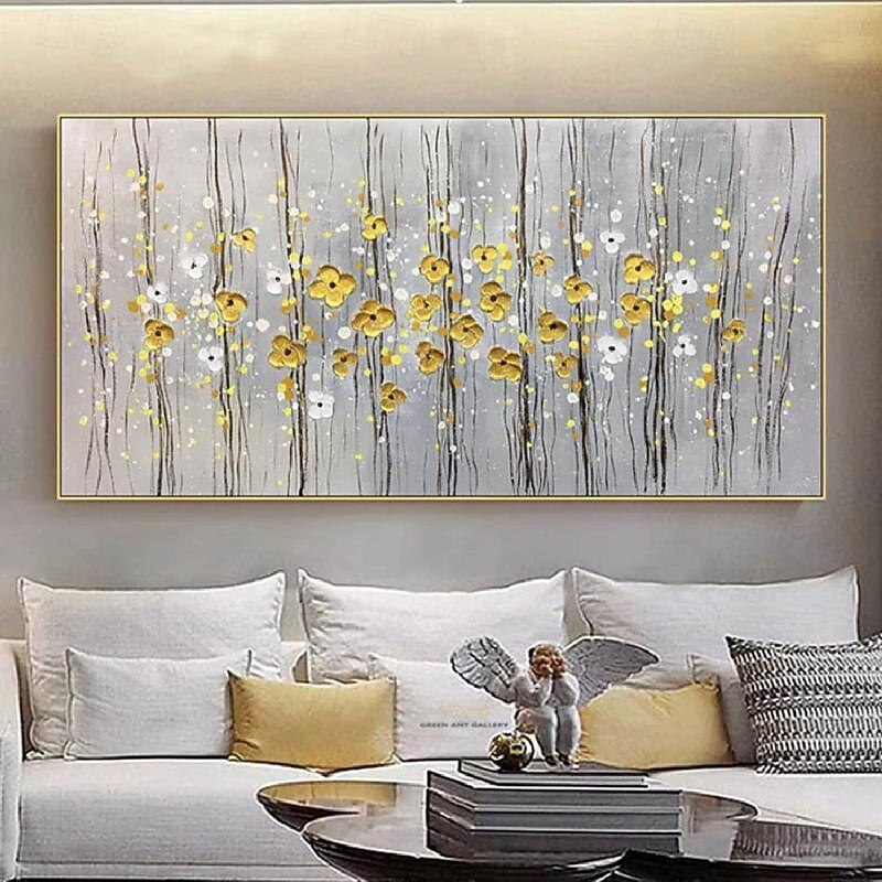 Yellow Black Flower Oil Painting on Canvas Large flower oil painting handmade Wall Art Abstract Texture painting Wall Art Custom Painting Modern artwork oil painting for Living Room Home Decor Gift2