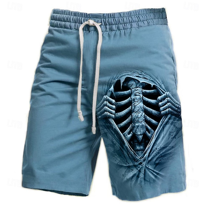 Men's Optical Illusion Skeleton Halloween Costumes Sweat Shorts Beach Shorts Terry Shorts Mid Waist Vintage Casual Daily Holiday Streetwear Drawstring Elastic Waist 3D Print Designer Clothing Apparel4