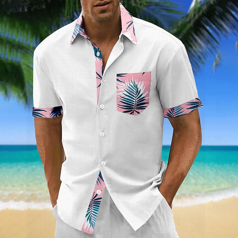 Men's Coconut Tree Palm Tree Tropical Plants Summer Hawaiian Shirt Aloha Shirt Printed Shirts Short Sleeve Shirt Turndown Hawaiian Resort Vacation Party Causal White Pink Blue S M L