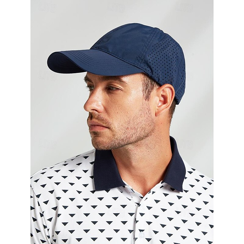 Men's Breathable Navy Blue Performance Cap with Laser-Cut Ventilation - Ideal for Outdoor Sports and Daily Wear