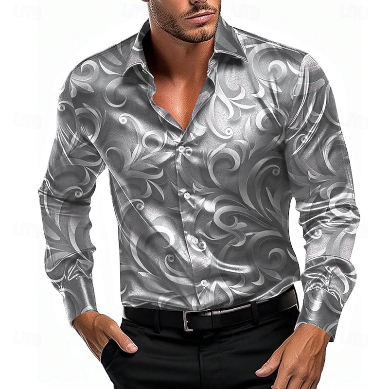 Men's Shirt Satin Shirt Button Up Shirt Formal Red Blue Dark Gray Gray Long Sleeve Turndown Summer Spring Clothing Apparel Buttons4