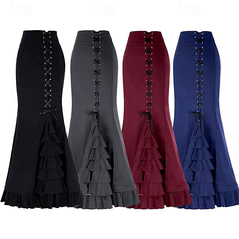 Retro Vintage Medieval Renaissance Skirt Goth Girl Flounced Fancy Dress Women's Fantasy Steampunk Masquerade Party / Evening Adults' Skirt