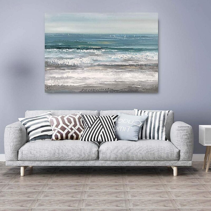 Handmade Oil Painting Canvas Wall Art Decoration Modern Abstract Sea Beach Sea Wave Landscape for Living Room Home Decor Rolled Frameless Unstretched Painting3