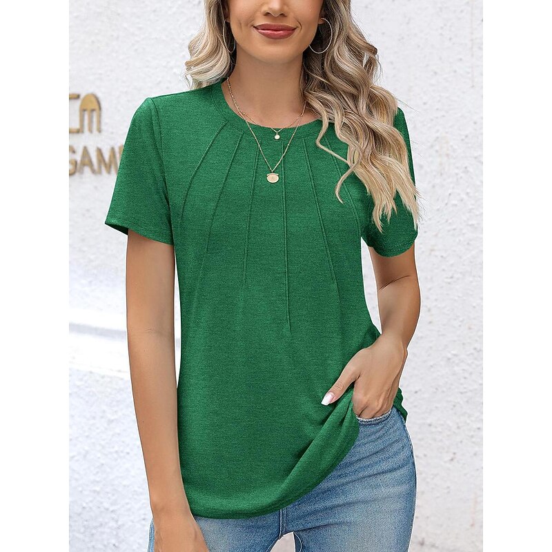 Women's T Shirt Plain Casual Short Sleeve Crew Neck Regular Tops Daily White Blue Purple Green Summer2